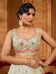 Limegreen Tissue Fabric Sequins embroidery Semi-Stitched Lehenga & Unstitched Blouse With Dupatta