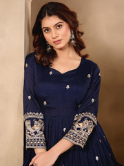 Blue Art Silk Anarkali Suit with Embroidered and Sequins Work for Ceremonial