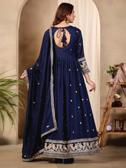 Blue Art Silk Anarkali Suit with Embroidered and Sequins Work for Ceremonial