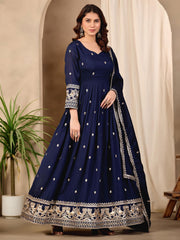 Blue Art Silk Anarkali Suit with Embroidered and Sequins Work for Ceremonial