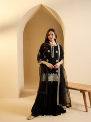 Women Floral Embroidered Regular Sequinned Kurti with Sharara & With Dupatta