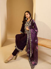 Women Floral Yoke Design Regular Velvet Kurta with Trousers & With Dupatta