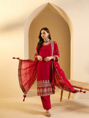 Women Ethnic Motifs Embroidered Regular Kurta with Palazzos & With Dupatta