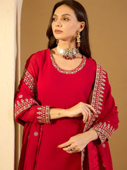 Women Ethnic Motifs Embroidered Regular Kurta with Palazzos & With Dupatta