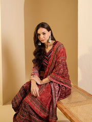 Women Floral Embroidered Pleated Sequinned Kurta with Trousers & With Dupatta