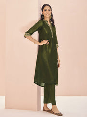 Captivating Olive Green Embroidered Organza Event Wear Pant Suit