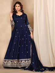 Blue Art Silk Anarkali Suit with Embroidered and Sequins Work for Ceremonial
