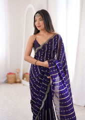 Violet Fendi Satin Sequence Embroidery Saree