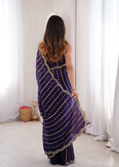 Violet Fendi Satin Sequence Embroidery Saree