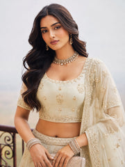 Cream Embroidered Stylist Wedding Lehenga Choli