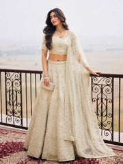 Cream Embroidered Stylist Wedding Lehenga Choli