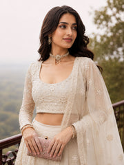 Off White Embroidered Stylist Wedding Lehenga Choli