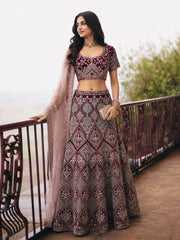 Wine Embroidered Stylist Wedding Lehenga Choli