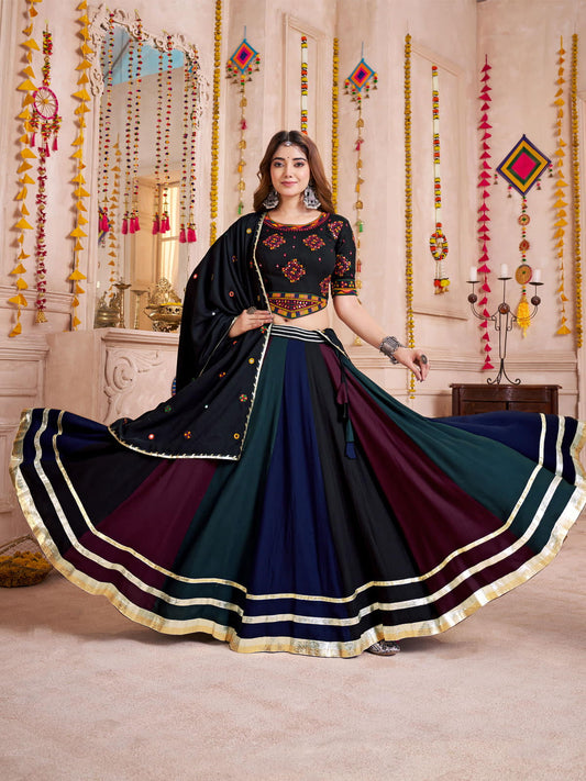 Stunning Black Cotton Thread Embroidered Lehenga Choli With Dupatta