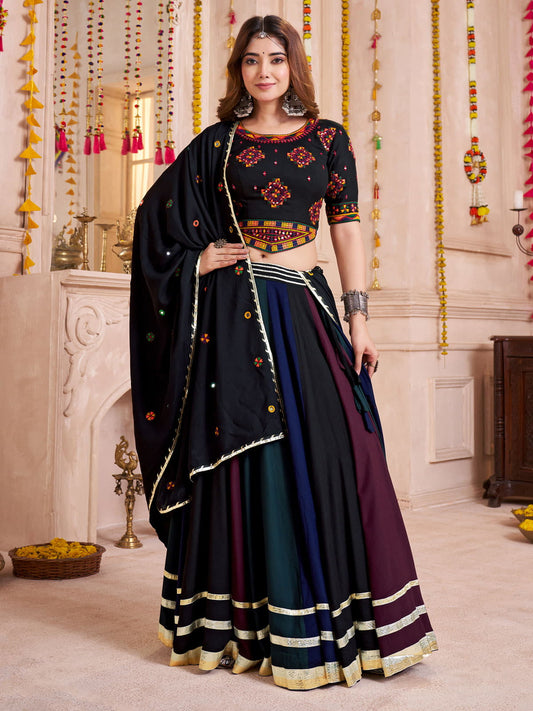 Stunning Black Cotton Thread Embroidered Lehenga Choli With Dupatta
