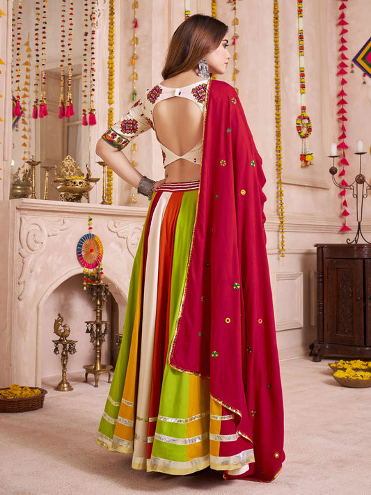 Adorable Multi-Color Cotton Mirror Work Navratri Wear Lehenga Choli