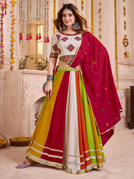 Adorable Multi-Color Cotton Mirror Work Navratri Wear Lehenga Choli
