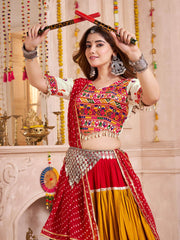 Attractive Multi-Color Cotton Lace Work Navratri Special Lehenga Choli