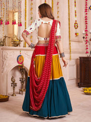 Attractive Multi-Color Cotton Lace Work Navratri Special Lehenga Choli