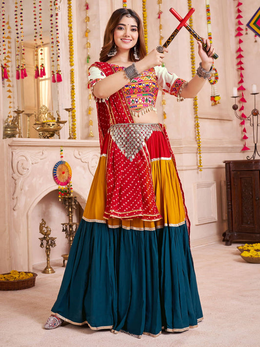 Attractive Multi-Color Cotton Lace Work Navratri Special Lehenga Choli