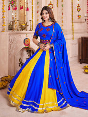 Royal Blue Cotton Lace Work Festival Wear Lehenga Choli With Dupatta