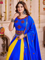Royal Blue Cotton Lace Work Festival Wear Lehenga Choli With Dupatta