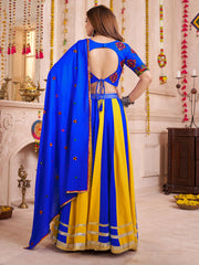 Royal Blue Cotton Lace Work Festival Wear Lehenga Choli With Dupatta