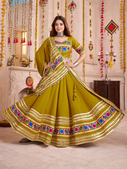 Fluorescent Green Chaniya Choli for Navratri Garba Night