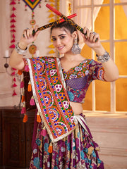Purple Printed Navratri Chaniya Choli for Women