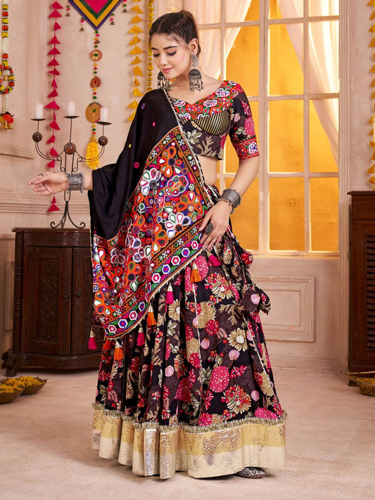 Premium Black Cotton Printed Navratri Chaniya Choli