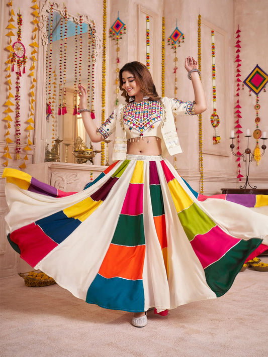 Stylish White Chaniya Choli with Jacket for Navratri Nights