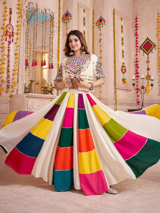 Stylish White Chaniya Choli with Jacket for Navratri Nights