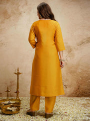 Mustard Embroiderd Chanderi Cottan Partywear Kurta Set