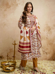 Off White Digital Print Chanderi Cottan Partywear Kurta Set