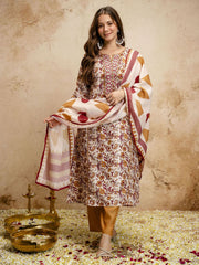 Off White Digital Print Chanderi Cottan Partywear Kurta Set