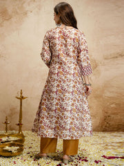 Off White Digital Print Chanderi Cottan Partywear Kurta Set