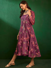 Purple Fit & Flare Ethnic Dress With Jacket