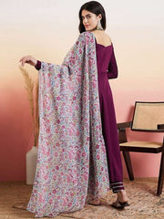 Mauve Regular Gotta Patti Kurta with Trousers & Dupatta