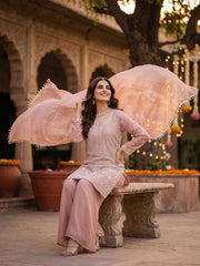 Blush Pink Beads and Sequins Embroidered Palazzo Style Suit