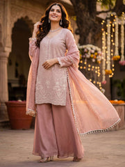 Blush Pink Beads and Sequins Embroidered Palazzo Style Suit