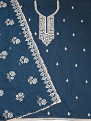 Teal Floral Embroidered Sequinned Unstitched Dress Material