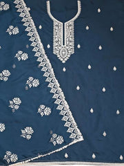 Teal Floral Embroidered Sequinned Unstitched Dress Material