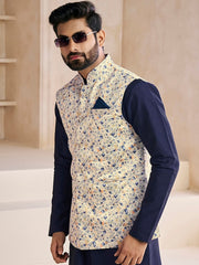 Woven-Design Mandarin Collar Nehru Jacket