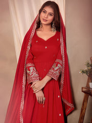 Red Art Silk Embroidered and Sequins Work Salwar Suit