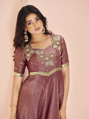 Mauve Organza Hand Work A Line Dress