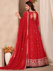 Red Art Silk Embroidered and Sequins Work Salwar Suit