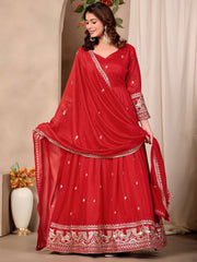 Red Art Silk Embroidered and Sequins Work Salwar Suit