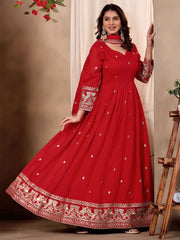 Red Art Silk Embroidered and Sequins Work Salwar Suit