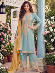 Sky Blue Real Chinnon Pant Style Dress