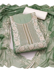Green Cotton Hand Work Kurta Set With dupatta